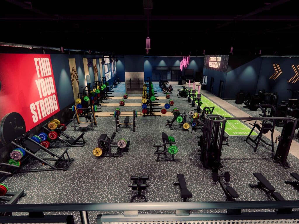 A CAD image of the gym floor inside Jetts Leeds Colton.